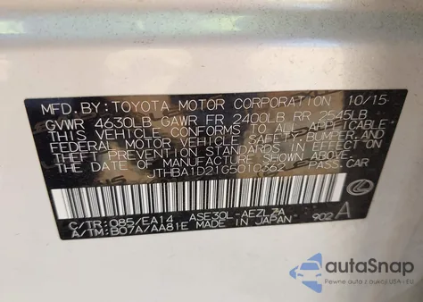 2016 Lexus Is 200T из США, поврежденный, VIN JTHBA1D21G5010362